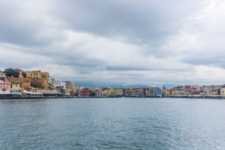 Landmarks of Greece - beautiful venetian town Chania in Crete island before rainの写真素材