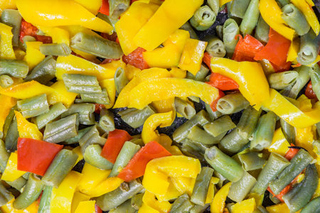 Grilled vegetables in a cast iron grilling pan, view from above