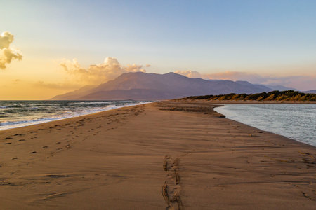Wild long beach in Turkey, sea, Patara, Likya way, hiking