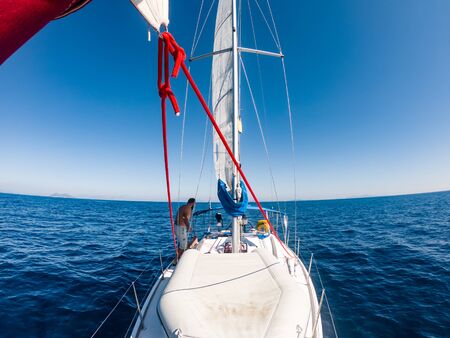 Sailing near the Greek islands in the Ionian Seaの写真素材
