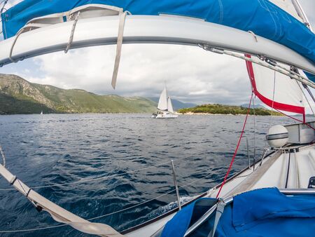 Sailing near the Greek islands in the Ionian Seaの写真素材