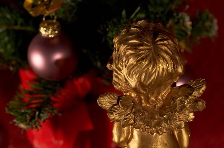 Christmas tree with ornaments and angel.の写真素材