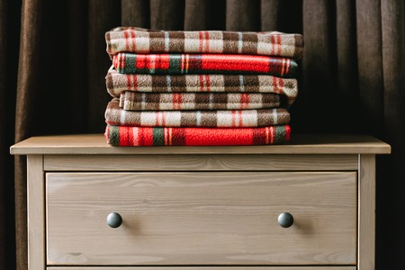 A stack of warm blanketsの写真素材