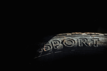 car tire with the inscription sportの写真素材