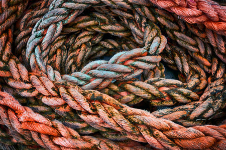 The texture of a braided sea rope