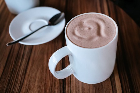 Heart on foam mugs cappuccinoの写真素材