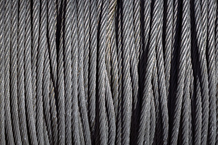 braided steel seam rope wound in a bay