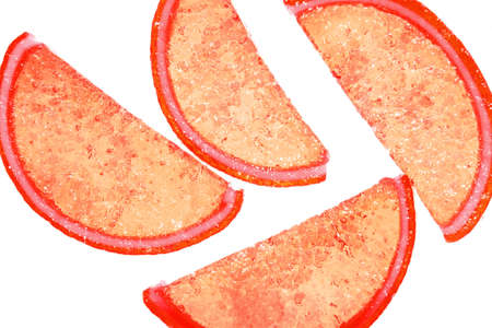 Translucent fruit jellies on white backgroundの写真素材