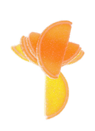 Translucent fruit jellies on white backgroundの写真素材