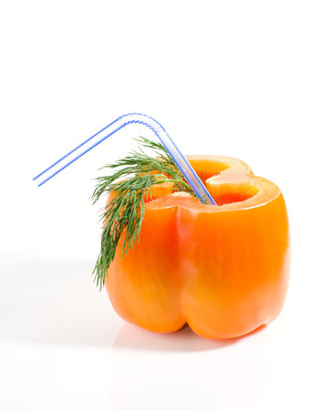 Unusual bell pepper cocktail isolated on white backgroundの写真素材