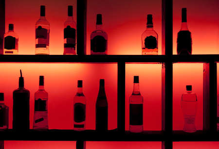 Back lit bottles in a cocktail barの写真素材