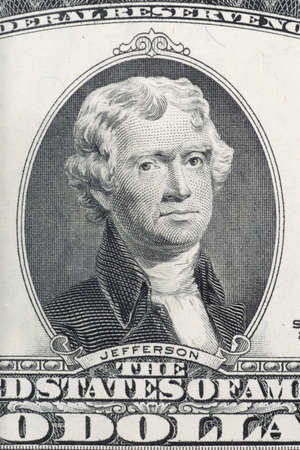 Portrait of Thomas Jefferson, 2 dollar noteの写真素材