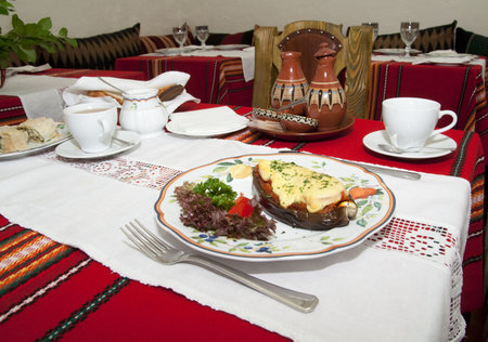 Arranged table in a restaurantの写真素材