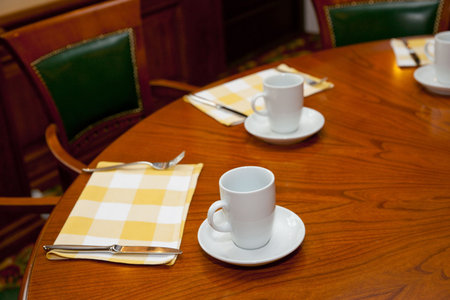 Morning table arrangement in restaurant