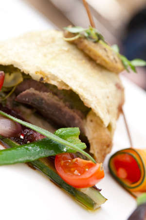 Stylish meat kebab, close-upの写真素材