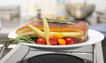 Smoked lard and fresh vegetablesの写真素材