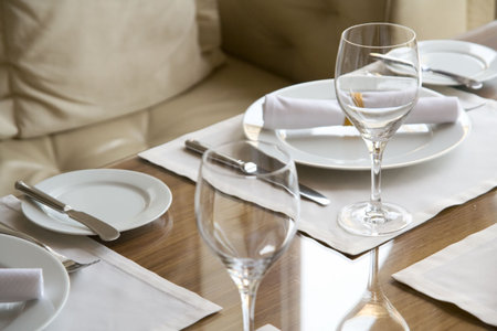 Table arrangement in expensive haute cuisine restaurant