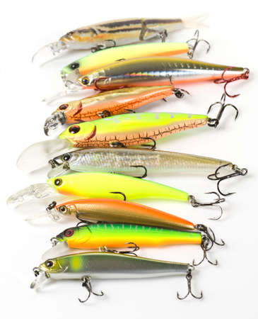 Plastic fishing lures forming a row,  shot with 100/2.8 Macro prime lensの写真素材