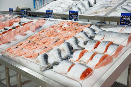 Salmon on cooled market display, tm's removed from price tags Salmon on cooled market display, tm's removed from price tags