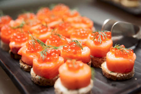Salmon canapes, close up shot, narrow focusの写真素材