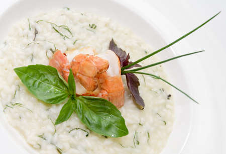 Risotto with scampi and basil - mediterranean cuisineの写真素材