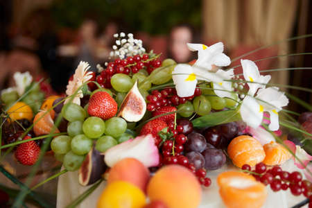 Fruits on banquet table shot during catering eventの写真素材