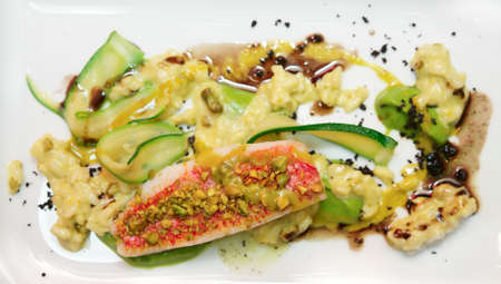 Appetizer with red snapper shot from aboveの写真素材