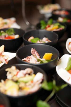 Snacks on banquet table, selective focusの写真素材