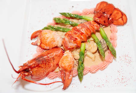 Prepared bretagne lobster on a porcelain plateの写真素材