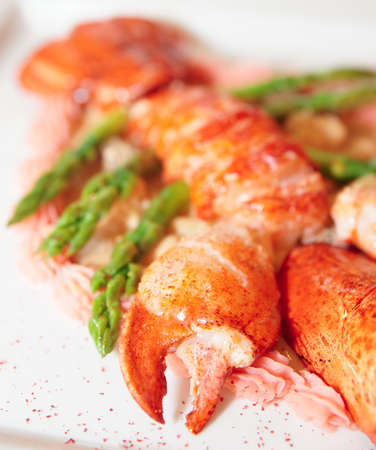 Prepared bretagne lobster on a porcelain plateの写真素材