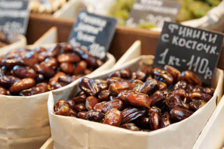 Dried figs on a street market, selective focusの写真素材