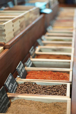 Various spices on a street market, selective focusの写真素材