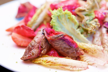 Salad with grilled beefの写真素材