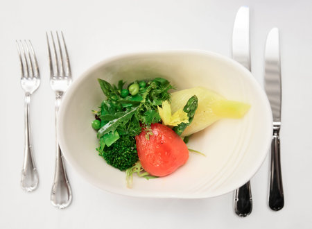 Light summer vegetable appetizer shot from above