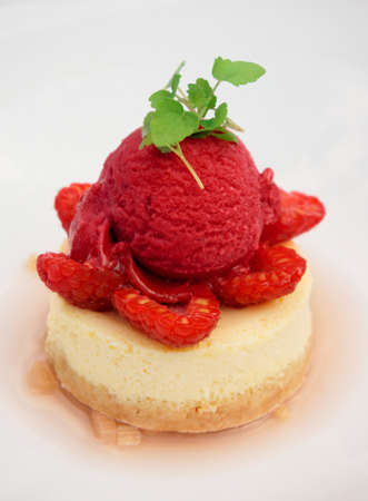 Parfait with fruit sorbet and raspberries close-upの写真素材