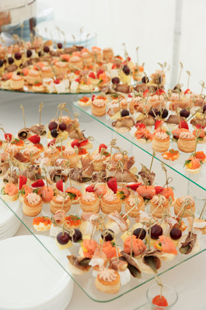 Various meat, fish and cheese banquet snacks