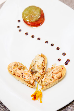 Seafood ragout in a white plate