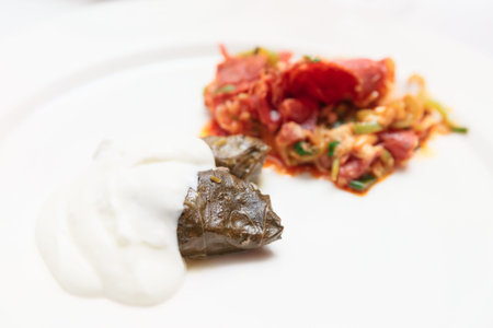 Dolma dish in plate, close-up, Middle Eastern cuisine