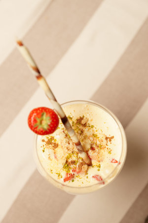 Modern style zabaglione dessert on table