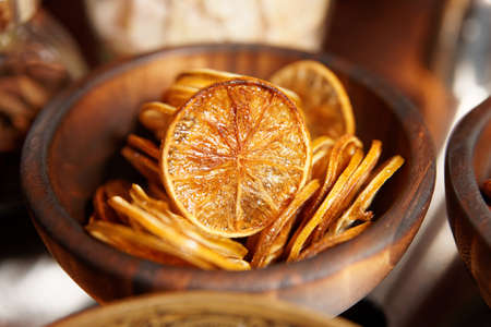 Dried lemon used as cocktail decoration and ingredientの写真素材