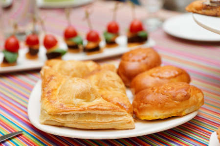 Meat buns in plate on restaurant table, close-upの写真素材