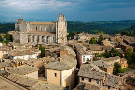 View of Orvieto town, Umbria, Italy, thunderstorm is comingの写真素材