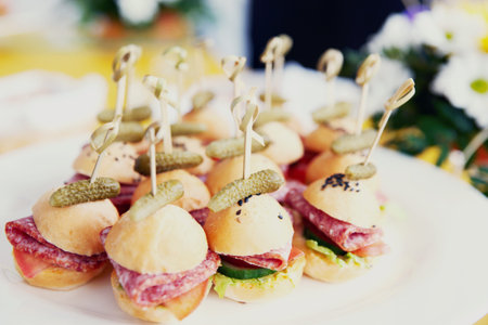 Canapes on restaurant table, spring day light