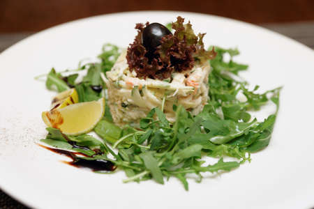 Seafood appetizer with crab and rocket saladの写真素材