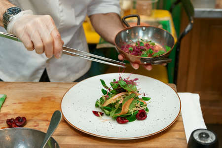 Professional chef is making vegetable appetizerの写真素材