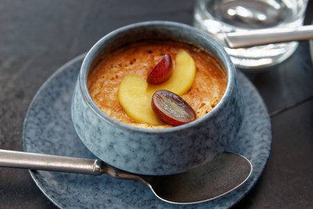 Guriev kasha, Russian cuisine dessert, cooked in wood-fried oven
