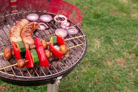 Grill with various delicious barbecue outdoor, selective focus.の写真素材