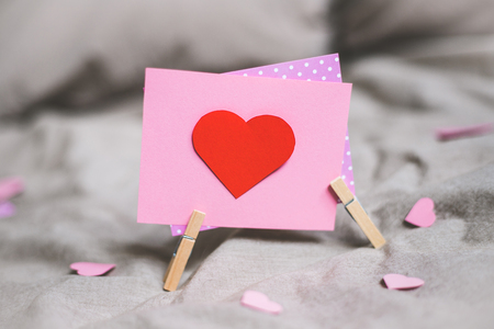 Valentines day background. Valentine card with heart. Selective focus.の写真素材