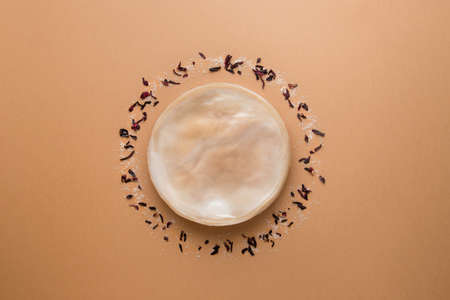 Kombucha SCOBY with kombucha ingredients around it. Top viewの写真素材