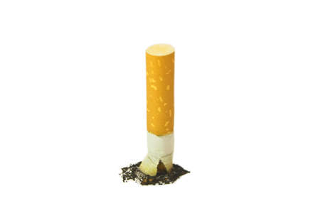 Extinguished cigarette, isolated on white backgroundの写真素材